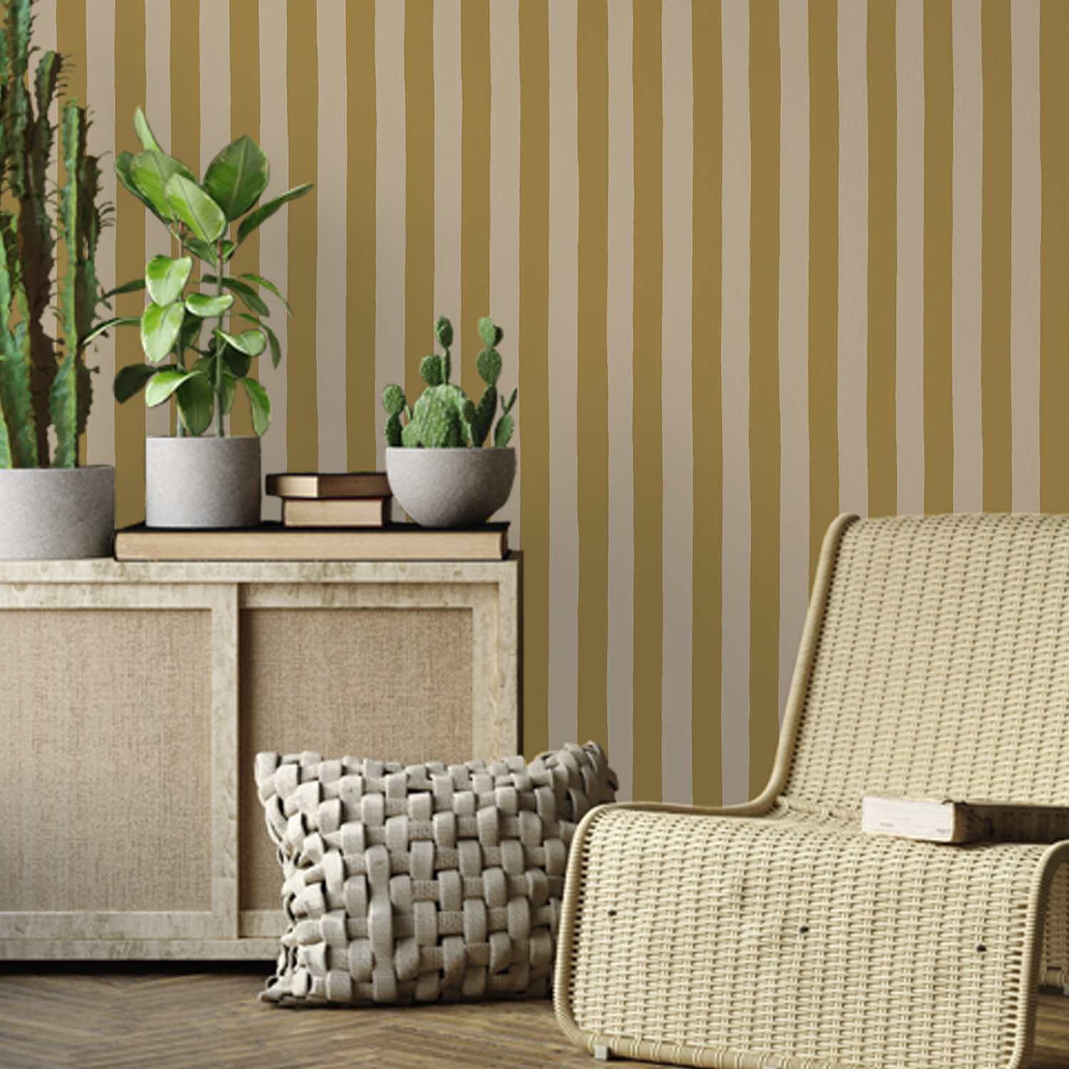 Medium Hand Painted Stripe - Summer Evening and Parsnip - Wallpaper