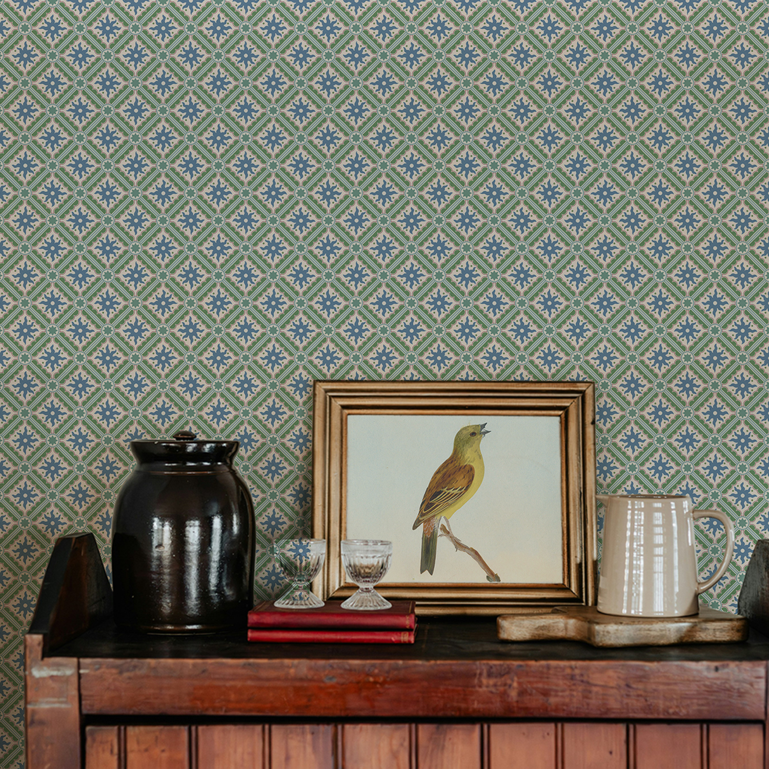 Nova and Sol - Alice Green, Dusky Plum and Cobber - Wallpaper