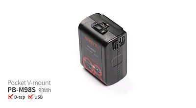 PB-M98S | 98Wh Pocket Mini High load Battery, V-Mount, also ideal for long term use or high power draw lights PB-M98S | 98Wh Pocket Mini High load Battery, V-Mount, also ideal for long term use or high power draw lights