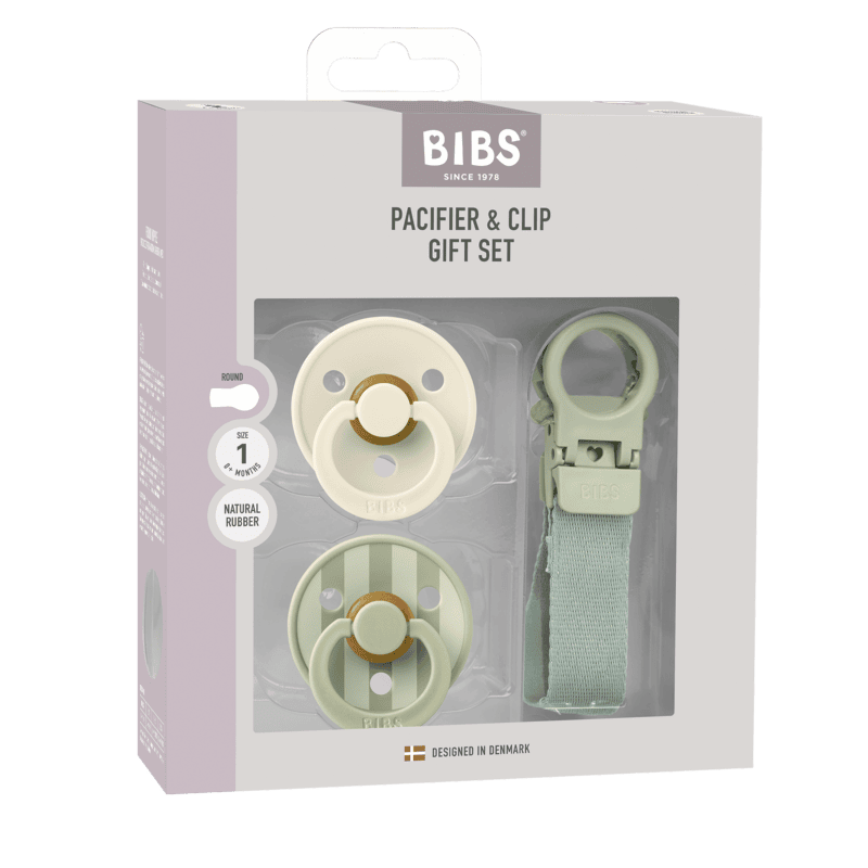 Bibs Colour Pacifier & Loop Clip Gift Set Latex Size 1 Sage Bibs Colour Pacifier & Loop Clip Gift Set Latex Size 1 Sage