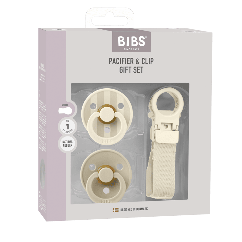 Bibs Colour Pacifier & Loop Clip Gift Set Latex Size 1 Ivory