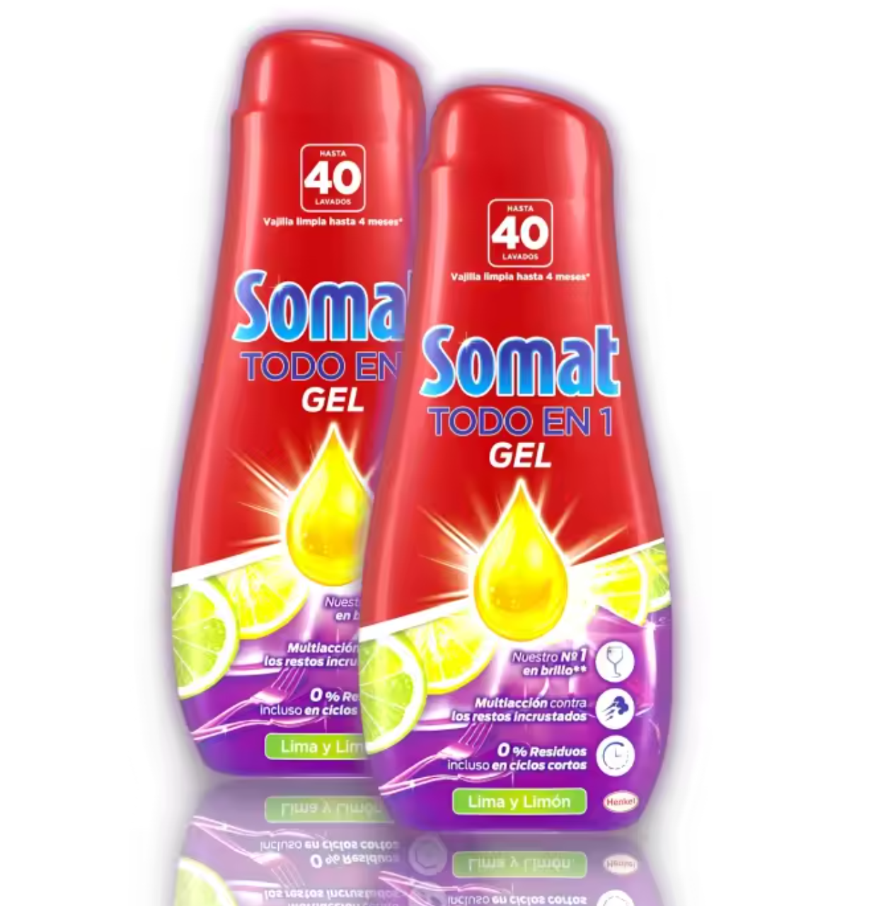 Gel Lavavajillas Todo en 1 Somat – Aroma Lima y Limón – 40 Lavados