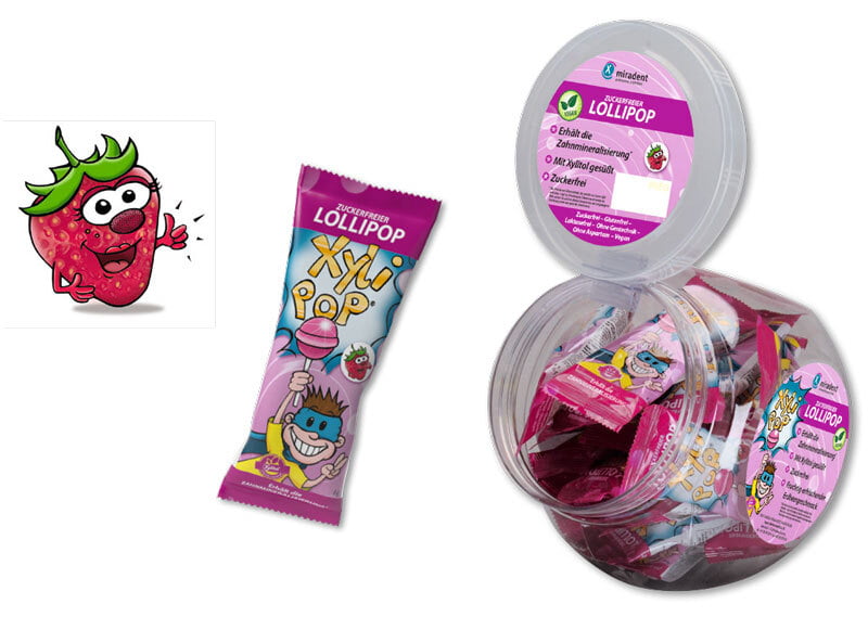 Xylipop Lolli fresa, bombonera 25 unid Xylipop Lolli fresa, bombonera 25 unid