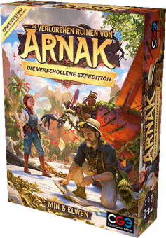 Die verlorenen Ruinen von Arnak: Die verschollene Expedition Boxcover links Die verlorenen Ruinen von Arnak: Die verschollene Expedition Boxcover links