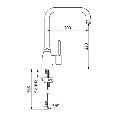 Delabie viena cauruma mehāniskais maisītājs ar grozāmu snīpi H. 220mm L. 200mm Delabie viena cauruma mehāniskais maisītājs ar grozāmu snīpi H. 220mm L. 200mm