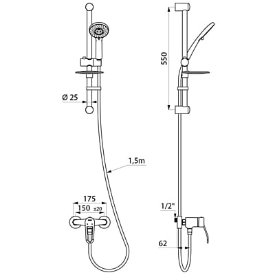 Delabie Shower kit with mechanical mixer Delabie Shower kit with mechanical mixer