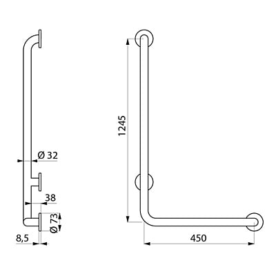 Delabie White L-shaped anti-bacterial Nylon shower grab bar, H. 1,245mm Delabie White L-shaped anti-bacterial Nylon shower grab bar, H. 1,245mm