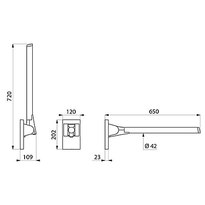 Delabie Be-Line nolaižamā atbalsta sliede, L.650 mm, matēta melna Delabie Be-Line nolaižamā atbalsta sliede, L.650 mm, matēta melna