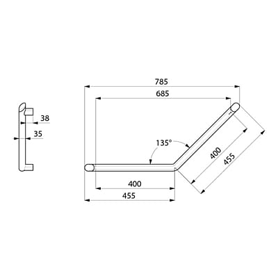 Delabie Be-Line® matēts melns leņķiskais satvērēja stienis 135°, 400 x 400 mm Delabie Be-Line® matēts melns leņķiskais satvērēja stienis 135°, 400 x 400 mm