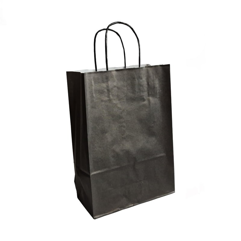 papieren tassen, gedraaid handvat, 22x10x31 cm, wit kraft, 90 grs, zwart papieren tassen, gedraaid handvat, 22x10x31 cm, wit kraft, 90 grs, zwart